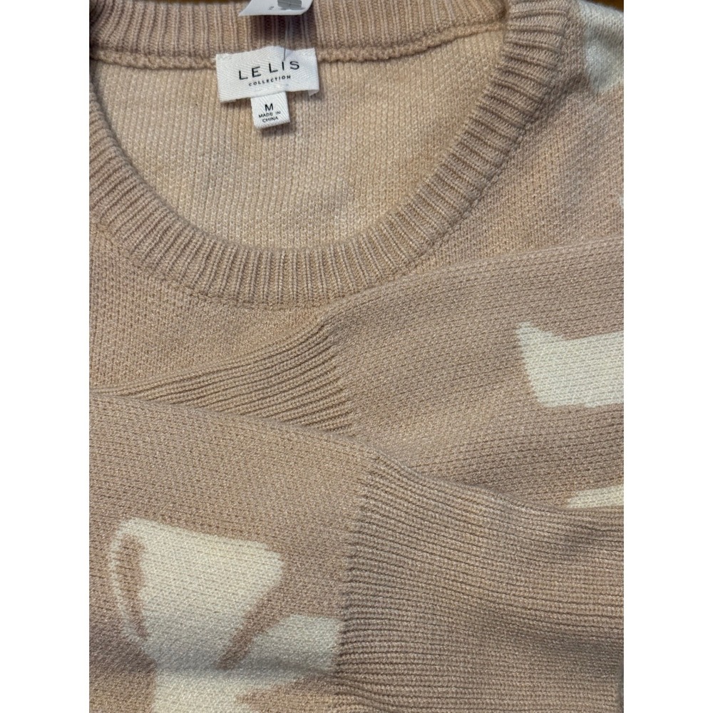 LE LIS COLLECTION Women Sweater Beige Bow Pattern‎ Cropped Knit Size M - Picture 6 of 6